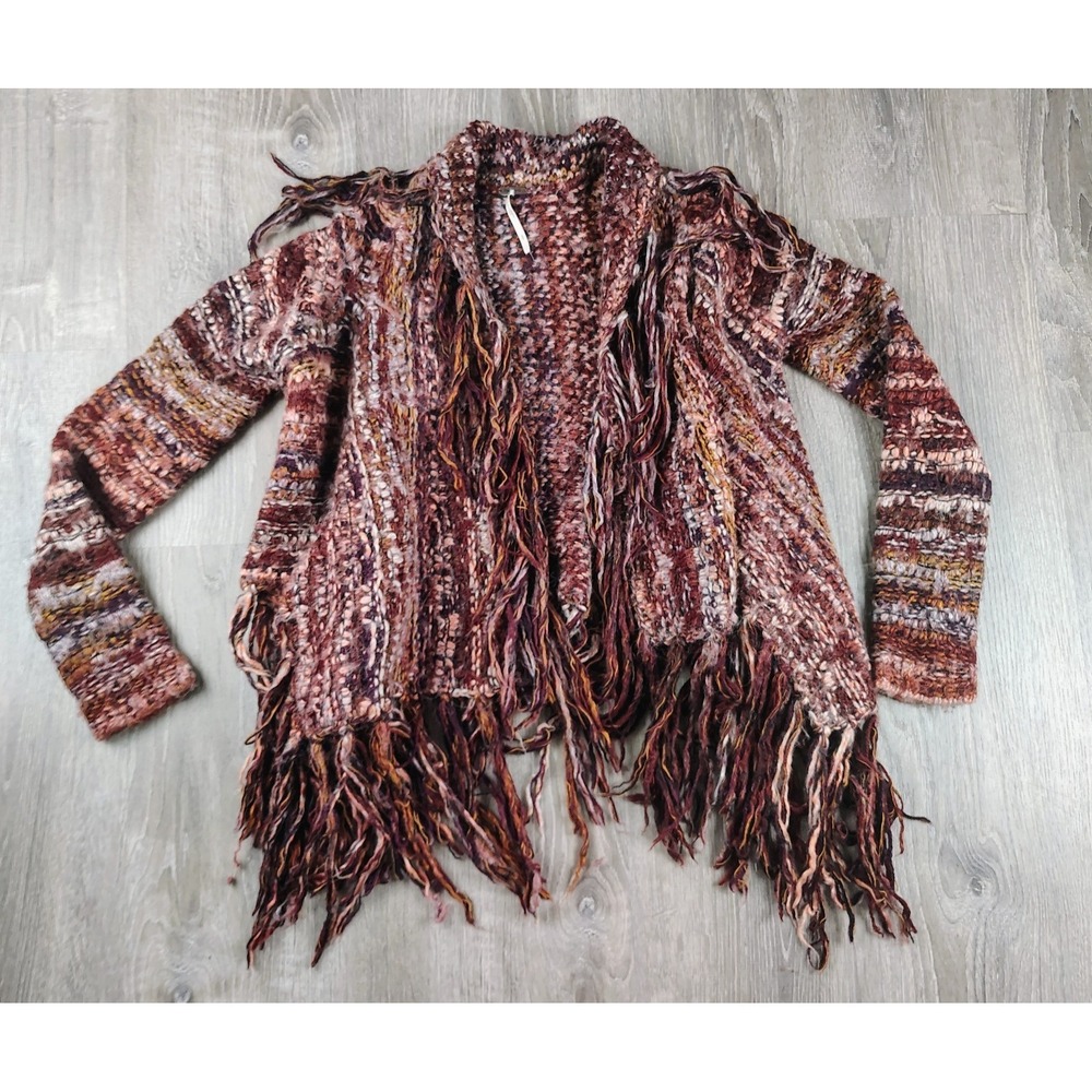 Free People S Birkenstock‎ Wool Alpaca Fringe Open Cardigan Sweater Long Sleeve